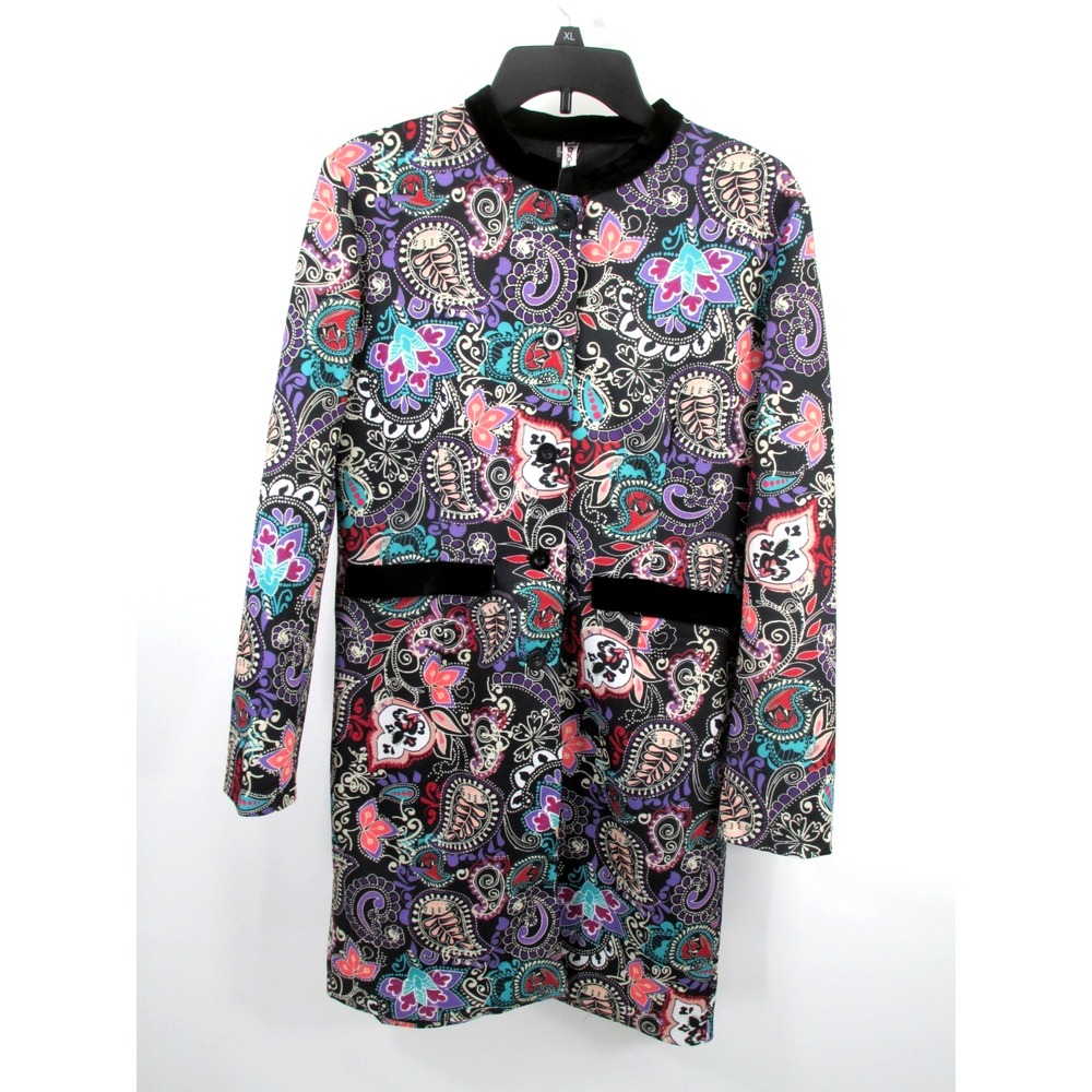 Order Plus Women XL Paisley Quilted Coat Velvet Trim Whimsical Boho Artsy Jacket